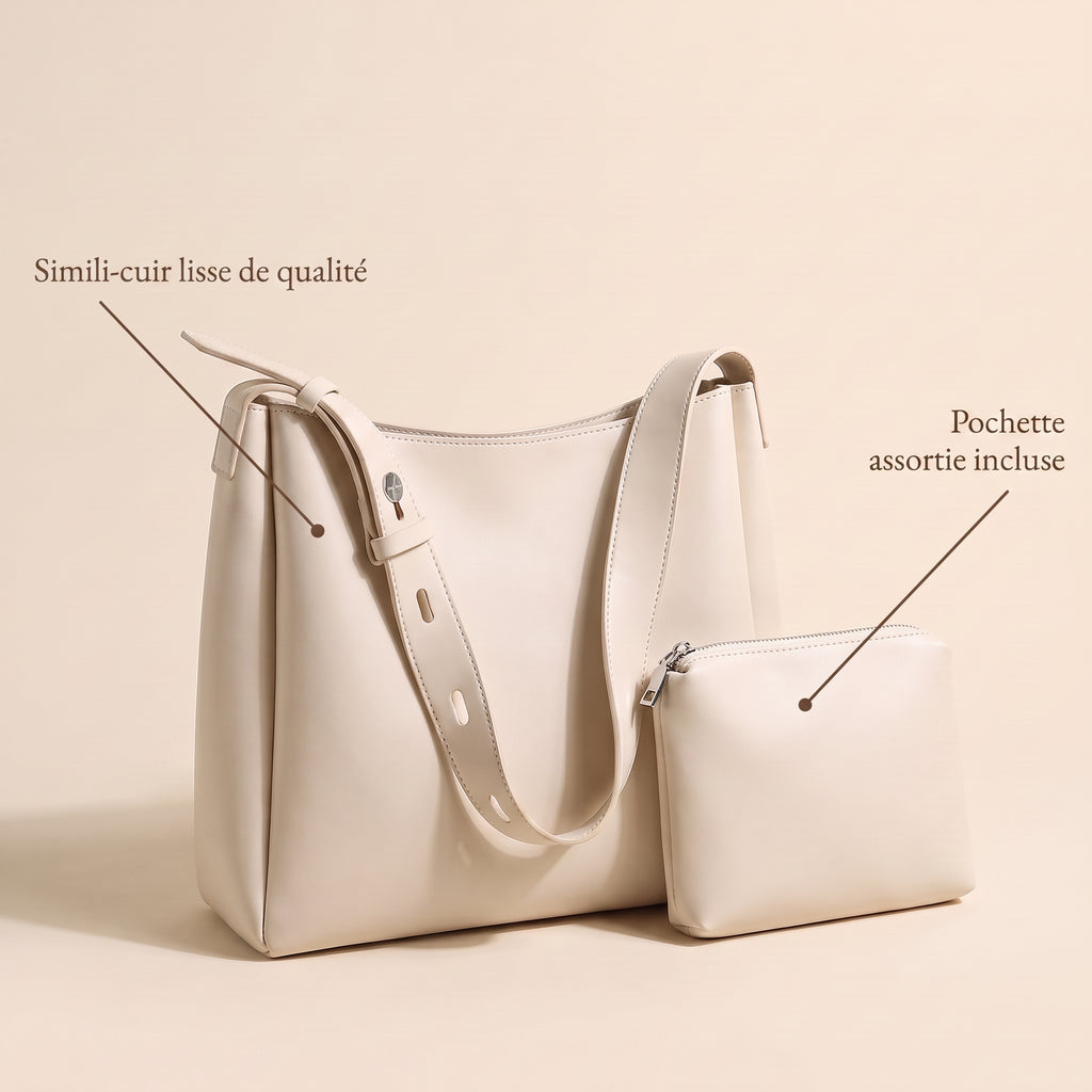 Sac satchel femme Bella avec pochette assortie, coloris beige