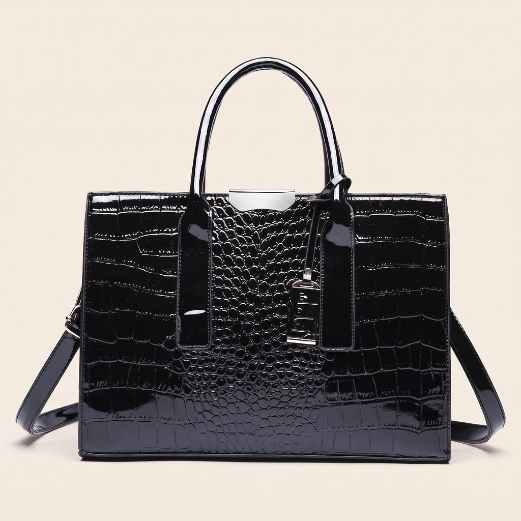 Sac à main structuré femme Morsicatura, effet croco, coloris noir