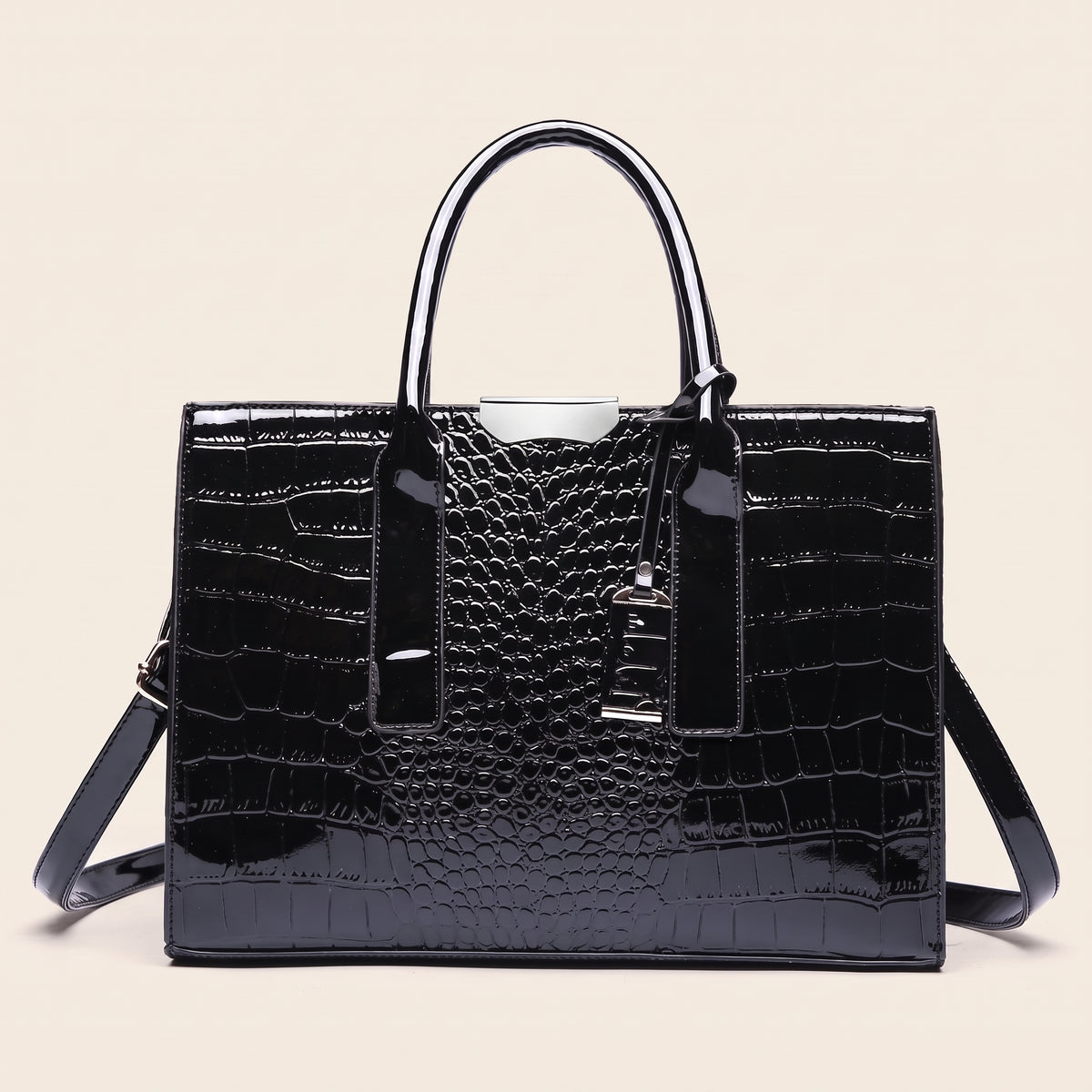 Sac à main structuré femme Morsicatura, effet croco, coloris noir